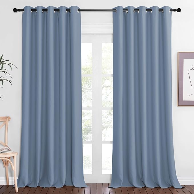NICETOWN Blackout Stone Blue Curtain 102 inches Length, Grommet Thermal