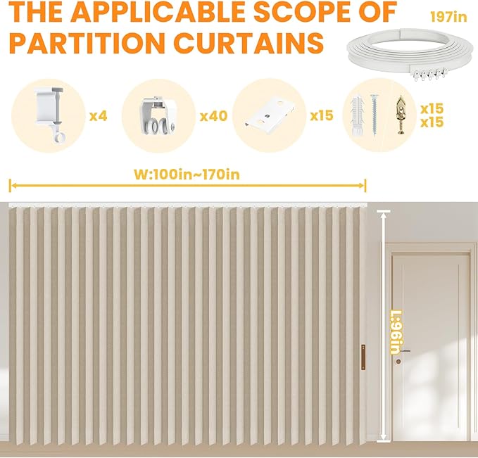 100% Blackout Room Divider Curtains Ceiling Curtain Track Sets Blackout