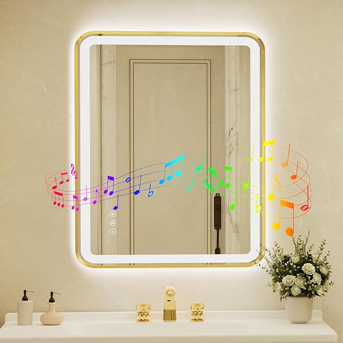 32x40 Inch Gold Framed LED Bathroom Mirror