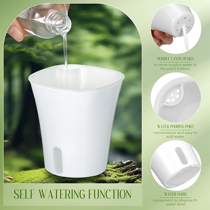 Ziliny 30 Pcs 3 Inch Self Watering Pots Self Watering Planters for Indoor Planters Plastic Garden Flower Pots with Level Indicator Vents for Herbs