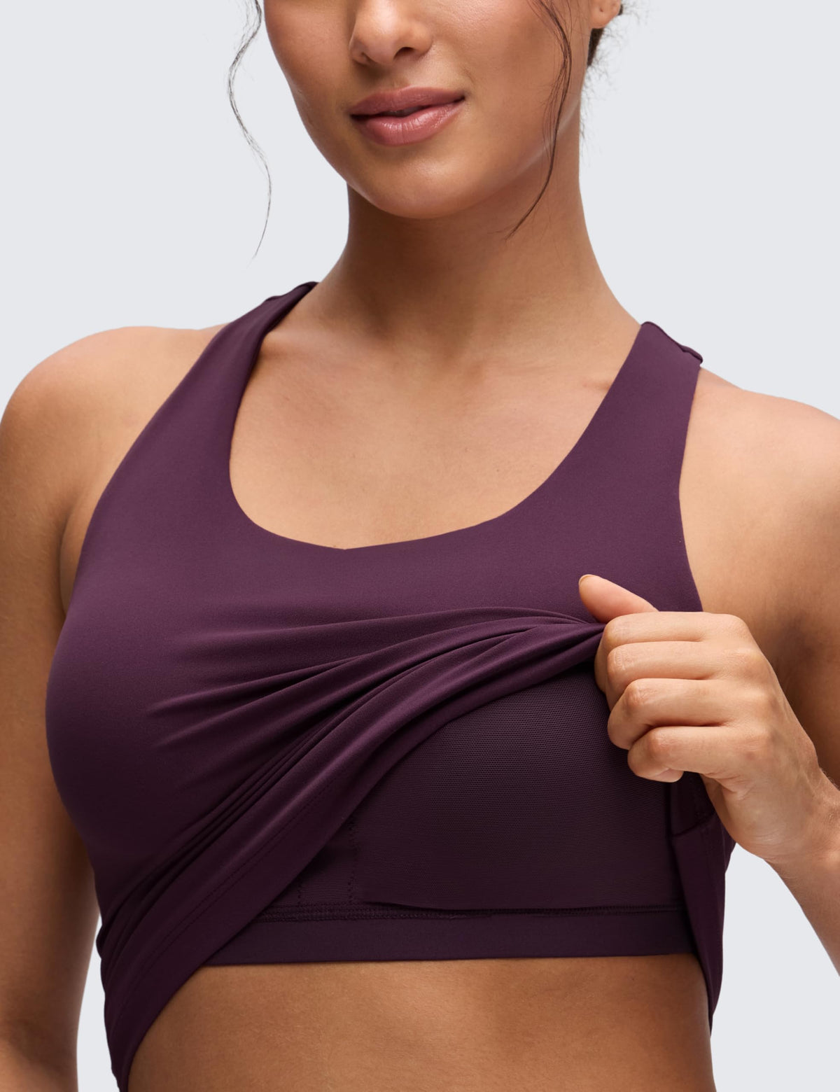 CRZ YOGA Butterluxe Workout Racerback Tank Tops for Women - Padded Athletic Spandex Yoga Shirts with Built in Bra Deep Purple XX-Small