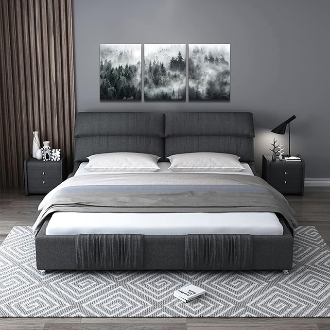 MHARTK66 Wall Decor Living Room Large Size Canvas Wall Art For Bedroom Foggy Forest Trees Landscape Wall Painting Office Decor Wall Decorations Ready To Hang Framed Wall Pictures Home Decor 3 Pieces