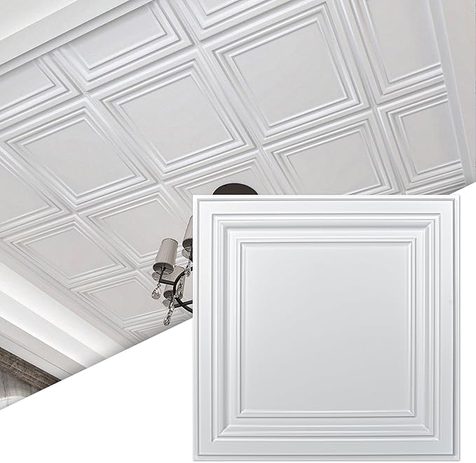Art3d 12-Pack PVC Drop Ceiling Tiles, 2ft x 2ft, Bright White Finish