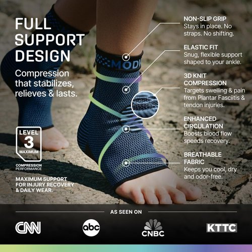 Modvel Ankle Brace for Women & Men - Compression Ankle Sleeve & Foot Brace, Right Left Ankle Support for Sprained Ankle, Achilles Tendonitis, Plantar Fasciitis Relief, Running Basketball Soccer