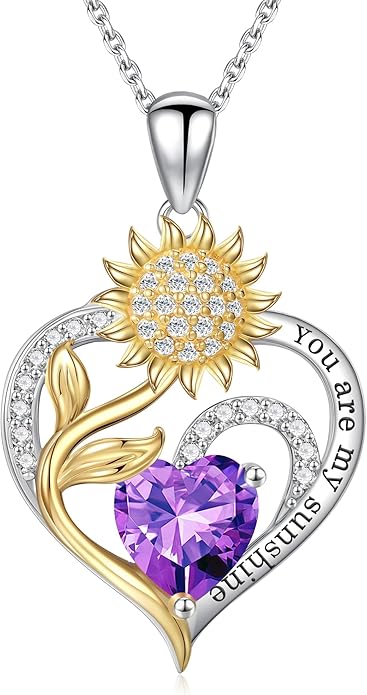 Iefil Christmas Gifts for Women Wife - Sunflower Birthstone Necklace for Women, Anniversary Birthday Gifts 925 Sterling Silver Heart Pendant You Are My Sunshine Jewelry for Girlfriend Mom Daughter