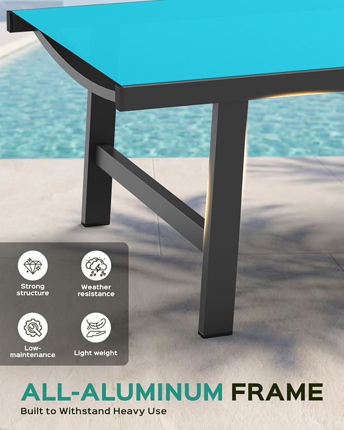 Patio Chaise Lounge Chair Outdoor with Wheels&Armrests, Aluminum Pool Lounge Chairs Set of 2 Five-Position Adjustable Recliner, Outdoor Beach Lounge Chairs for Outside, Patio, Deck, Yard, Lake Blue