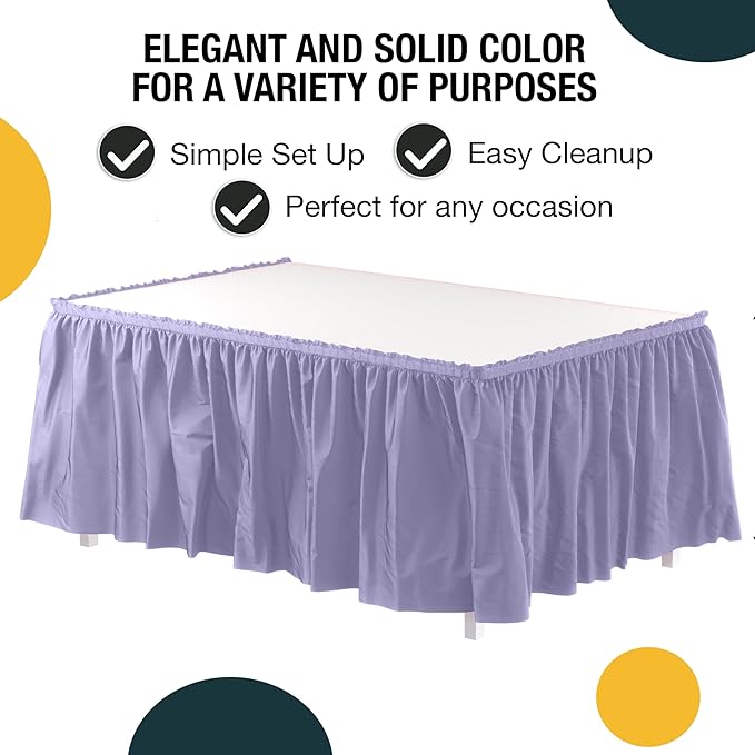 Exquisite Ruffle Table Skirt Lavender 12 Pack 14 Ft Long Table Skirts for Rectangle Tables 6ft Plus or Round Tables Skirts with Adhesive Strip for Gender Reveal Decor & Happy Birthday Parties