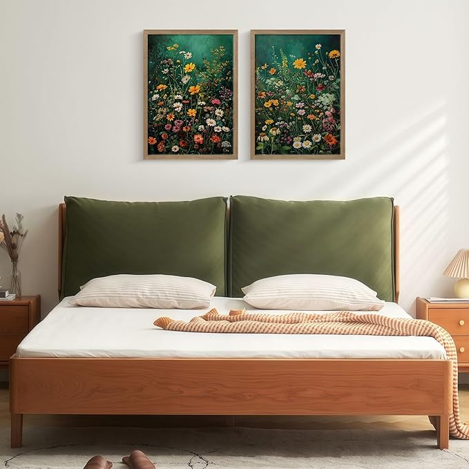 Framed Vintage Canvas Wall Art Vivid Garden Botanical Style Poster Picture Countryside Painting Nature Scenery Modern Home Print Living Room Gallery Office Ready to Hang 16x24 Inch x2