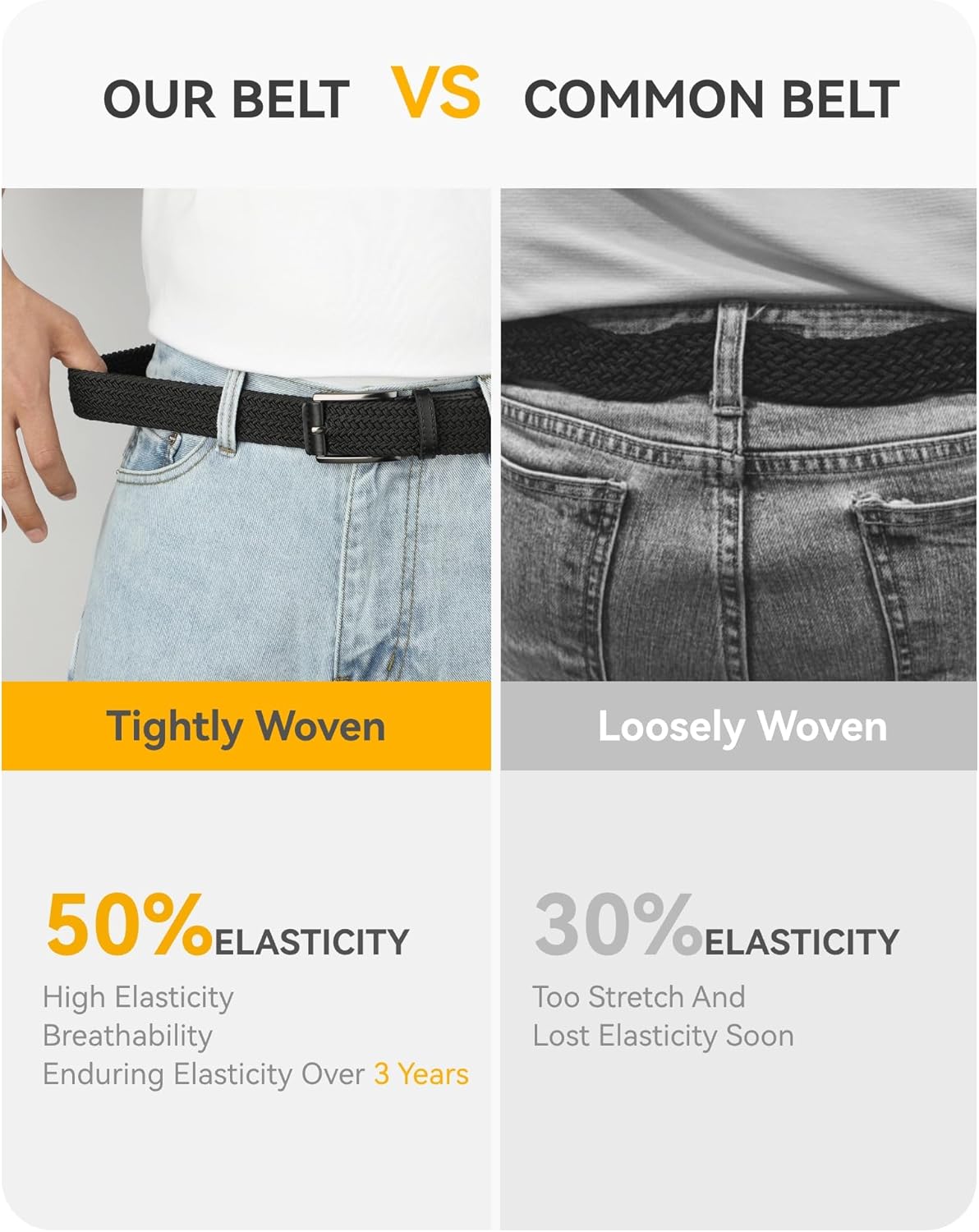 CHAOREN Men's Stretch Golf Belt - 1 3/8" Elastic Braided Design for Casual Summer Wear