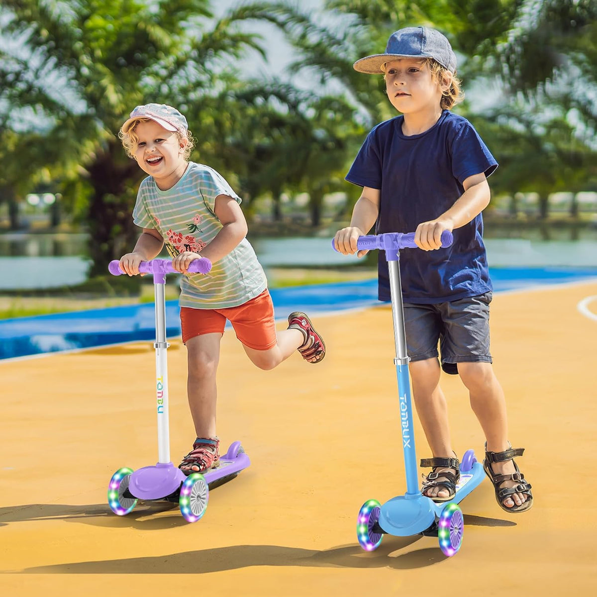 TONBUX Kids Scooter - Light-Up Wheels & Adjustable 4-Level Height | 3-Wheel Lean-to-Steer Design for Ages 3-8