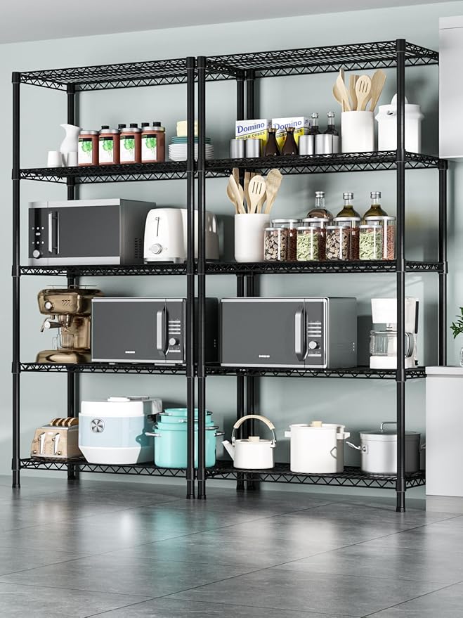 5 Tier Heavy Duty Adjustable Storage Shelf Organizer Storage Metal Shelves Garage Wire Shelving Unit Pantry Rack 18" D x 36" W x 71.25" H,Black