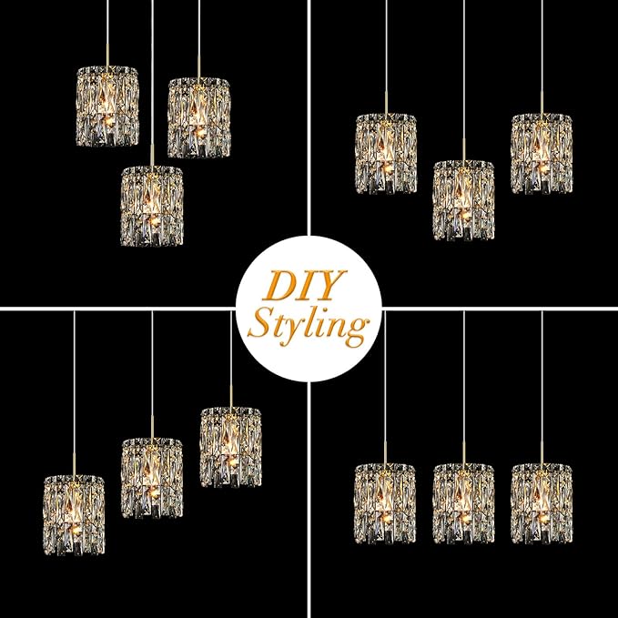 Modern K9 Crystal Pendant Lights Kitchen Island Set of 3,Gold Chandeliers for Dining Room Light Fixtures Over Table,Hanging Chandelier for Kitchen Island Entryway Bathroom BedHead Bedroom