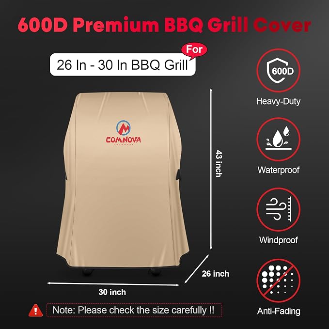 Comnova Grill Cover 30 Inch - 7105 BBQ Covers for Weber Spirit 210 Gas Grill Heavy Duty and Waterproof, Barbecue Cover for Weber Spirit E-210 Grill with Side Trays Fold Down (NOT Fit Spirit II E-210)