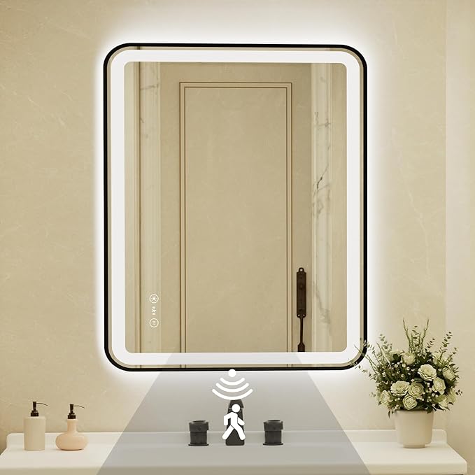 32x40 Inch Black Framed LED Bathroom Mirror