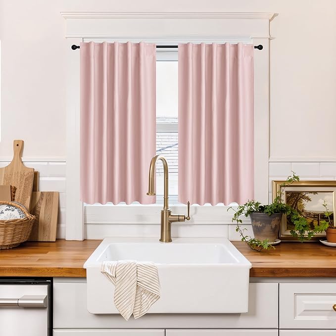 RYB HOME 100% Blackout Basement Curtains 36 inches Long, Heat & UV Blocking