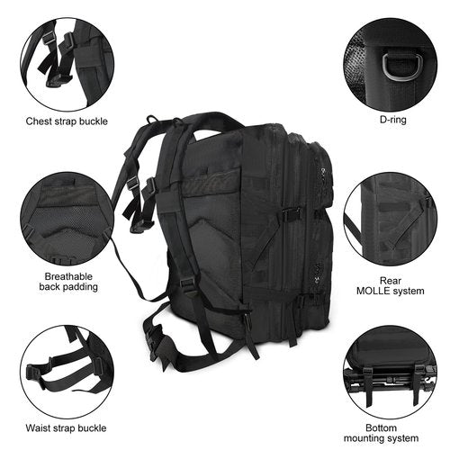 Fortune Edge Military Tactical Backpack for Men and Women Molle 45L Large Army 3 Days Assault Pack Bug Out Bag Water Resistant and Heavy Duty Hiking Camping Treeking Rucksack -Tan