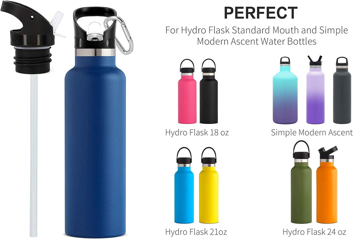 Straw Lid for Hydro Flask Standard Mouth - Multi-Compatible with Simple Modern Ascent Lid for 1.91" Mouth 18 oz, 21 oz, 24 oz Insulated Water Bottle Flip Top