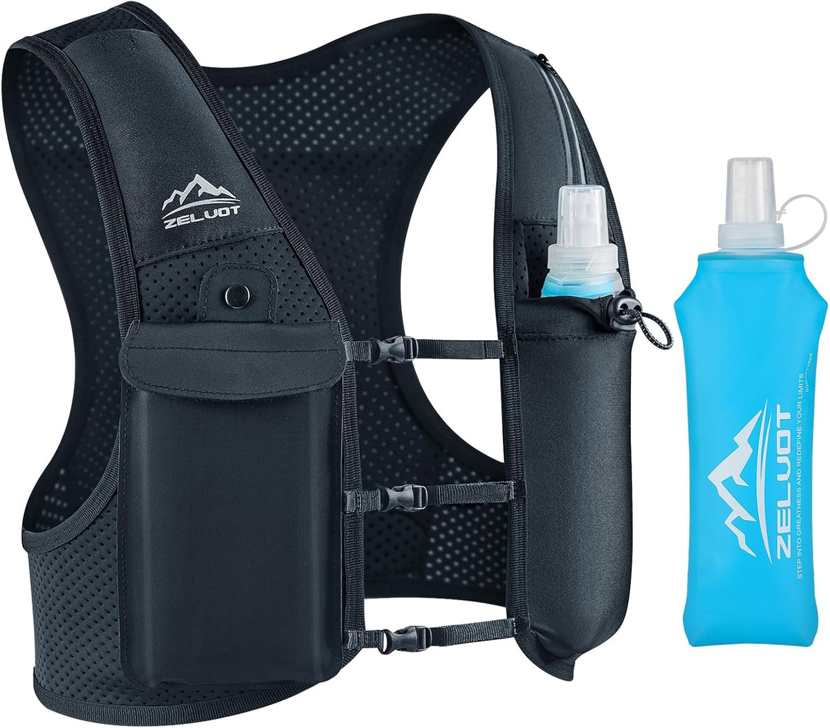 Zelvot Running Vest - Adjustable Hydration Backpack with 500ml Soft Flask | Lightweight & Reflective for Runners