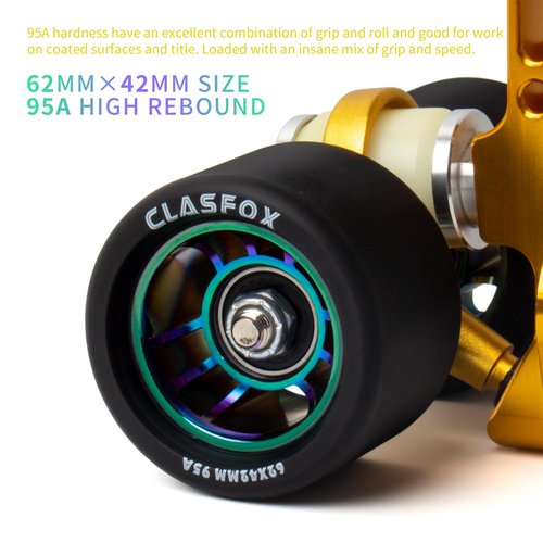 CLAS FOX 95A Speed/Derby Wheels Aluminum Roller Skate Wheels Indoor Roller Replacement Wheel (Set of 8)(Black PU Rainbow Core）