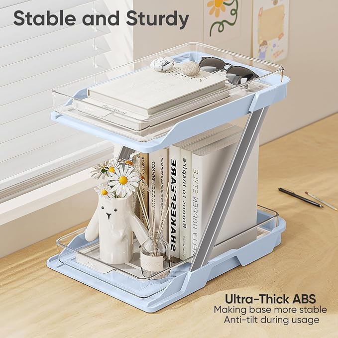 3 Pack Bathroom Organizers and Storage - Multi-Purpose,2-Tier Clear Pull Out Organization for Bathroom,Under Sink,Kitchen,Vanity,Countertop,Cabinet,Pantry & Medicine Cabinet,Blue