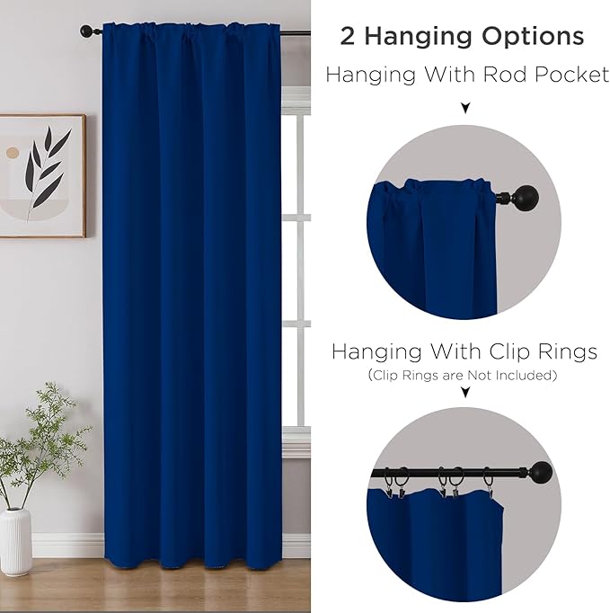 CUCRAF Royal Blue Blackout Curtains 54 inch Length 2 Panels Set, Rod Pocket