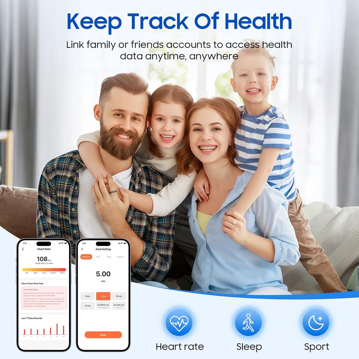 Smart Health Ring - Waterproof Fitness Tracker with Stress & Sleep Monitoring | Compatible with iOS & Android (Silver, Size 11)