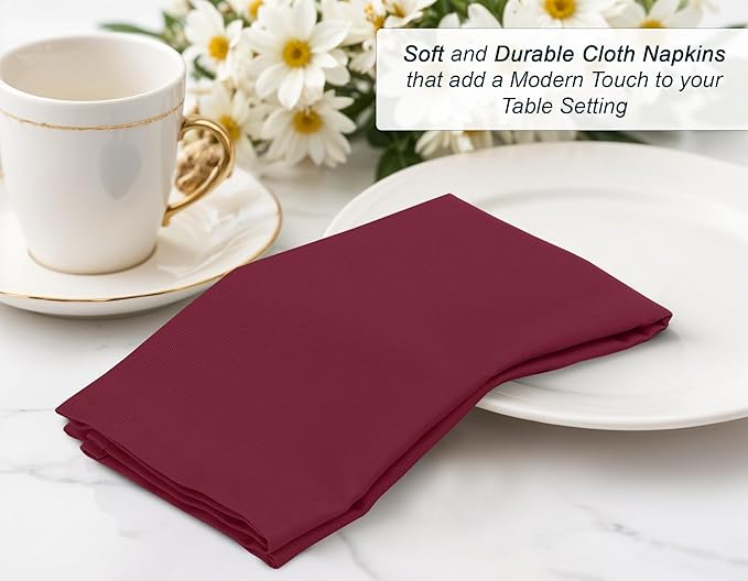 Zoyer Cloth Napkins Set of 12, 18x18 Inches Cotton Enrich Napkins Cloth ‎Washable, Soft & Durable Dinner Napkins for Parties, Wedding, Christmas, ‎Thanksgiving & Everyday Use - Burgundy