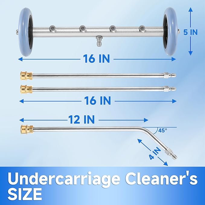 RIDGE WASHER 16 Inch Undercarriage Car Washer, Pressure Washer Under Car Cleaner with 3 Pcs Extension Wand, 4000 PSI