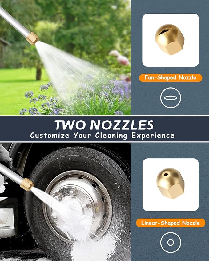 Upgraded Jet Nozzle for Garden Hose with 2 Different Nozzles and Hose Quick ConnectorsWasher Tools with 2 Different Nozzles and Quick Connectors