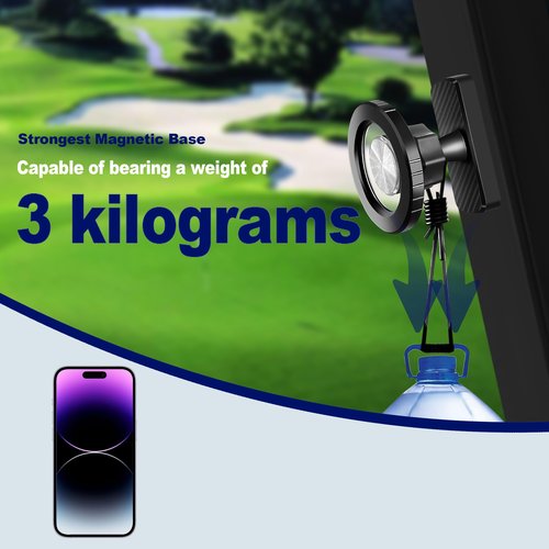 Magnetic Phone Holder for Golf Cart, Car, Gym & Home Strong Magnet Mount with 360° Adjustable Rotation Anti-Slip Rubberized Base Compatible with iPhone & Android with Magnetic Ring Gifts for Golfers