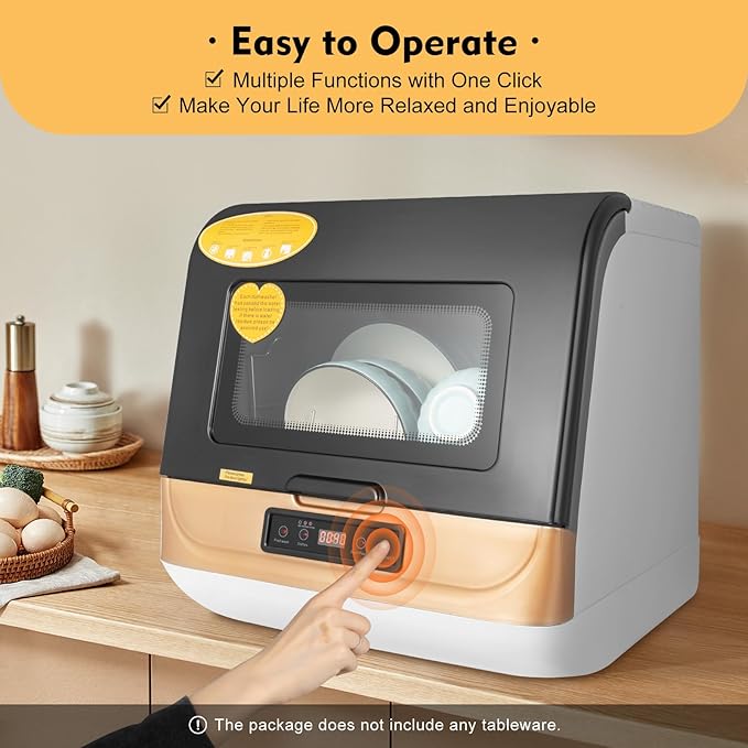 Countertop Dishwasher,1200W Portable Dishwasher with 4 Washing Programs, Air-Dry Function and LED Light 110V Stainless Steel Automatic Dishwasher Deep Heating Cleaning Machine for Apartment, Dorms,RVs