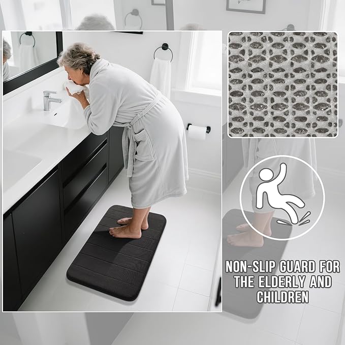 Yimobra Bathroom Runner 55"x24", Non Slip Memory Foam Bath Mat, Super Soft Water Absorbent Hallway Carpet, Machine Washable Rug for Vanity Tub Shower, Black