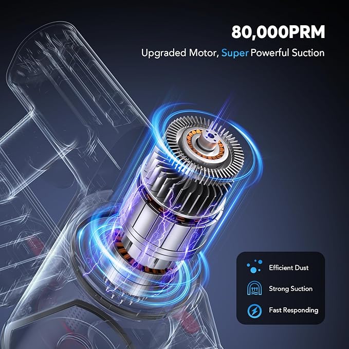 Comvtu Cordless Vacuum Cleaner for Home, 80,000PRM Powerful 4 in 1 Lightweight Stick Vacuum with 2 Adjustable Suctions, Max 40 Mins Runtime, 2600mAh Rechargeable Vacuum Cleaners (Vermilion)