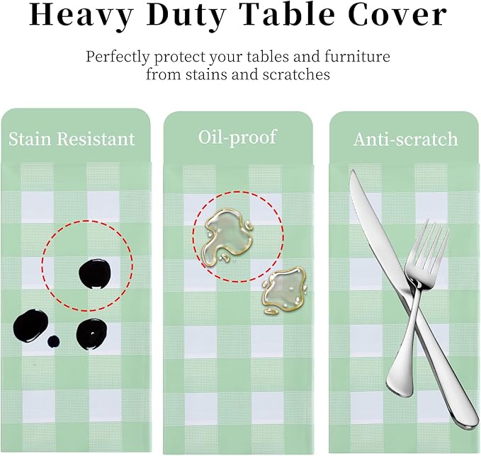 3 Packs Sage Green Checkered Tablecloth 54x108 Inches Rectangle Gingham Tablecloth Disposable Plastic Waterproof Table Cover for Outdoor Picnic Kitchen and Birthday Party