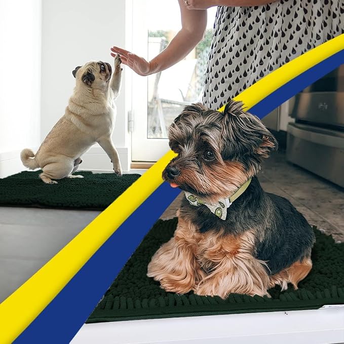 Muddy Mat® | Super Water Absorbent Door Mat Indoor, Microfiber Quick Dry Chenille Entryway Rug,Slip Resistant Front Door Mat,Indoor Mats for Entryway,Machine Washable Pet Rug, Hunter Green 24" x 44"