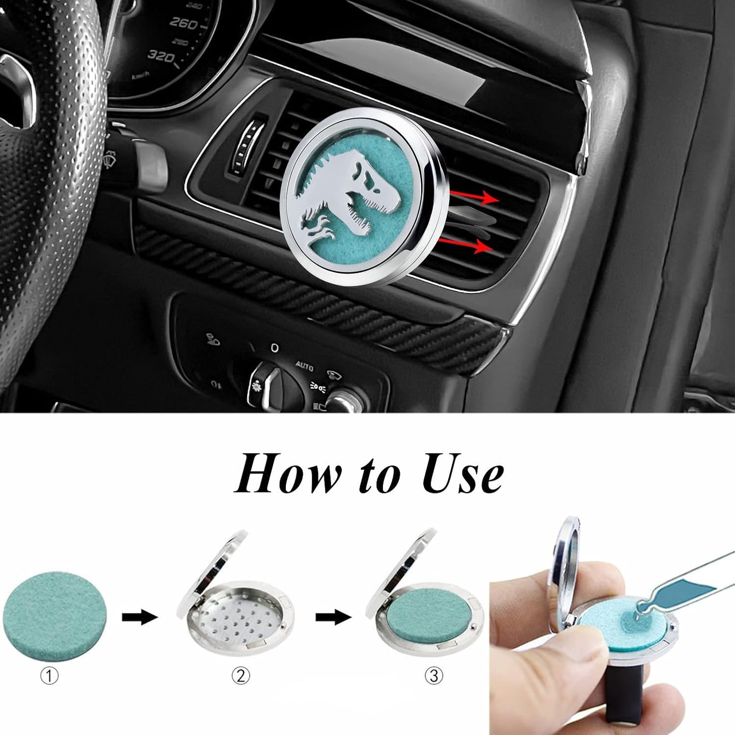 AZNECK Car Essential Oil Diffuser Vent Clip Car Diffuser Vent Clips Skull Dinosaur Air Freshener 10 Felt Pads Car Accessories for Women Gifts