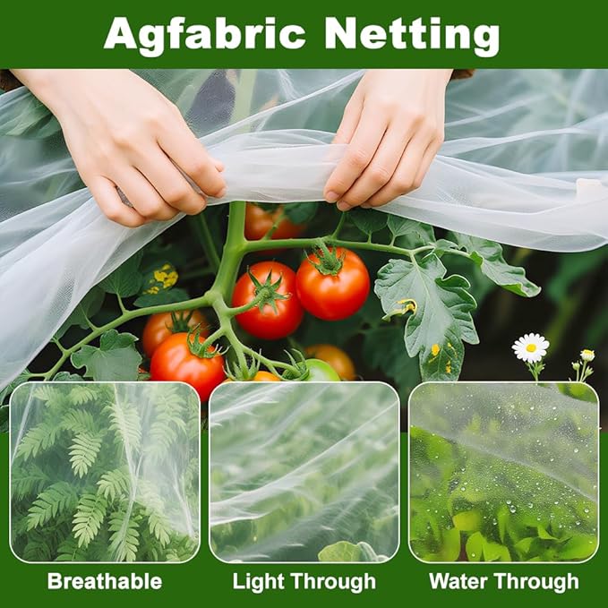 Agfabric Garden Netting 10'x20' Insect Pest Barrier Bird Netting for Garden Protection,Row Cover Mesh Netting for Vegetables Fruit Trees and Plants,White
