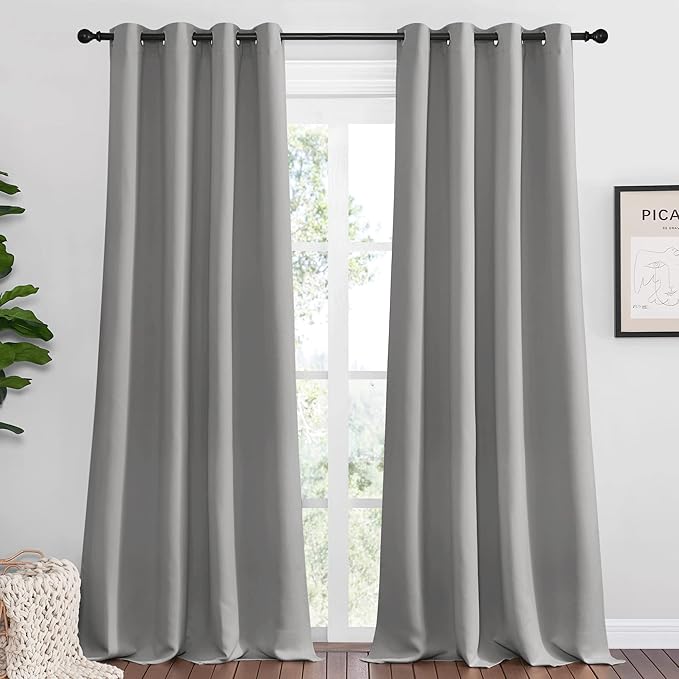 NICETOWN Silver Grey Room Darkening Curtain Panels 90" Long