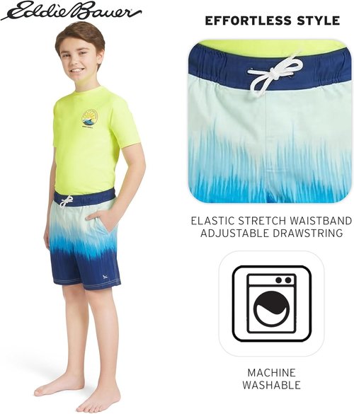 Eddie Bauer Boys' Swim Trunks - UPF 50 Sun Protection with Comfort Liner | Stylish & Durable