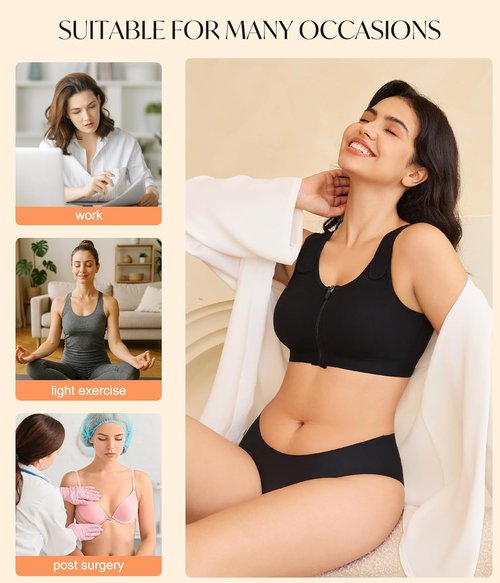CYDREAM Wireless Bras for Women - Zip Front Closure, Full Coverage & Adjustable Comfort