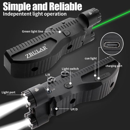 ZBULAR 2200 Lumen Tactical Flashlight with Green Laser Beam Combo, Low Profile Design Rechargeable Weapon Light Picatinny Rail mlock Mounted with Momentary Strobe Function Flashlight