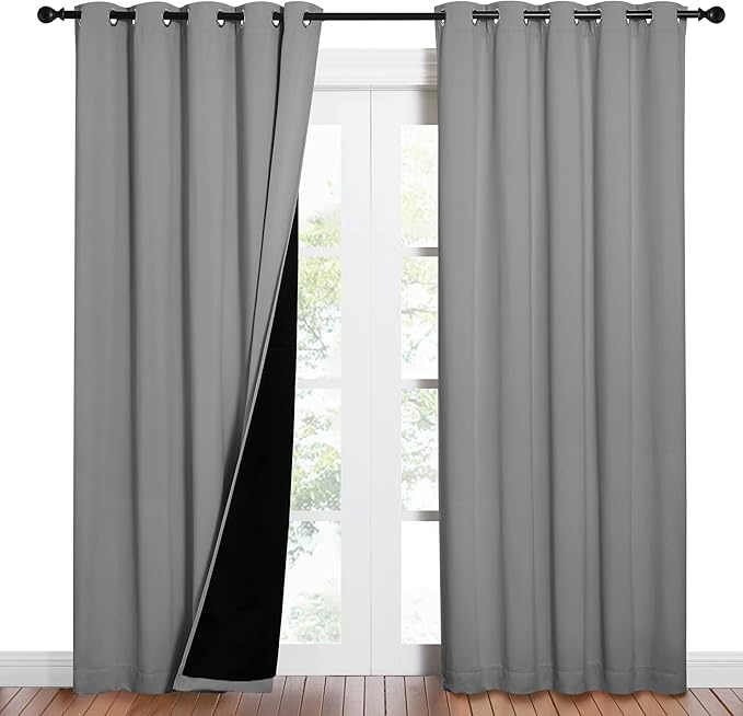 NICETOWN Silver Grey Full Shade Curtain Panels, Pair of Energy Smart & Noise