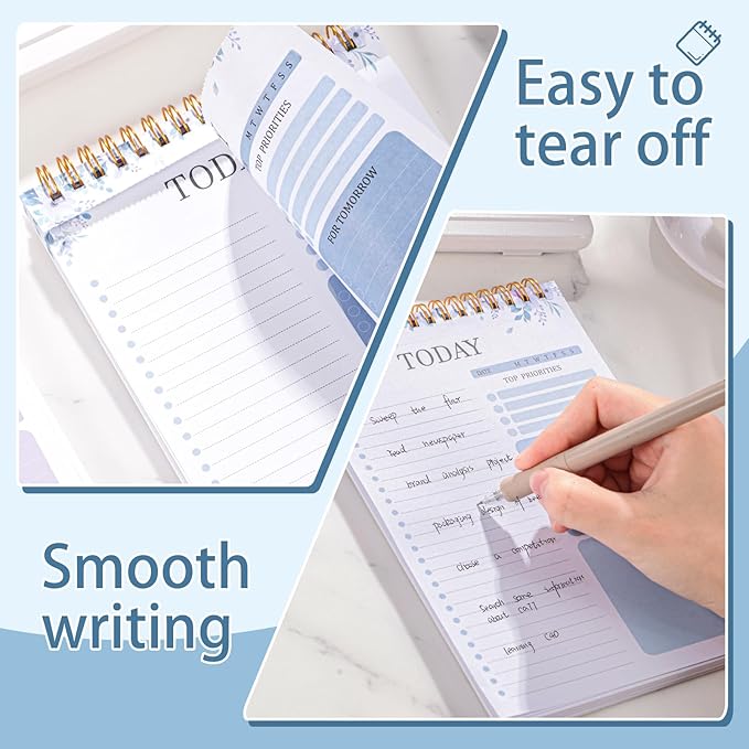 2 Packs To Do List Notepad, Totally 208 Pages To Do List Notebook A5 Undated Daily Planner Notepad with Transparent Cover and Task Checklist Home Office School Supplies, Purple & Blue