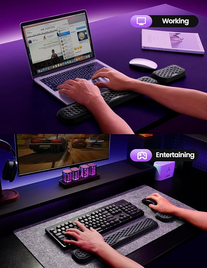 Vaydeer Wrist Rest for Keyboard and Mouse, Computer Ergonomic Wrist Support Pad, Soft Memory Foam Arm Cushion for Desk, Palm Hand Office Laptop Typing