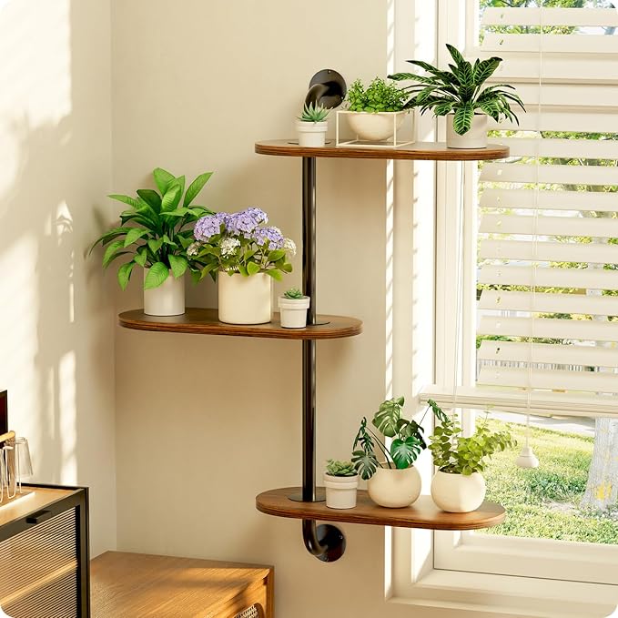 Rotating Window Plant Shelves 3-Tier, Wooden Window Shelf