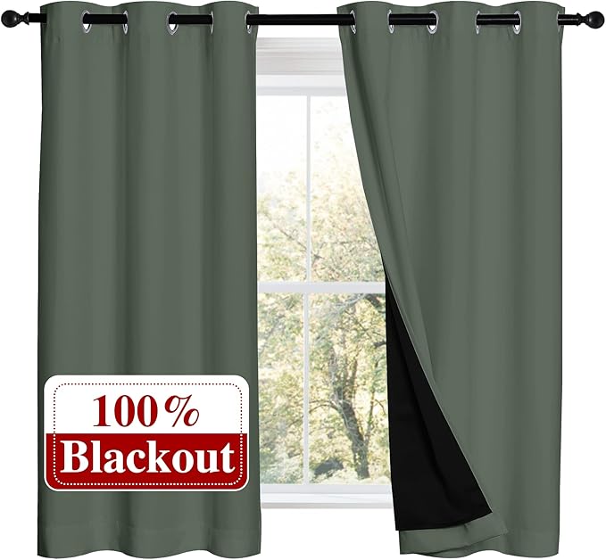 NICETOWN 100% Blackout Curtains 54 inches Long, Double-Deck Completely Blackout