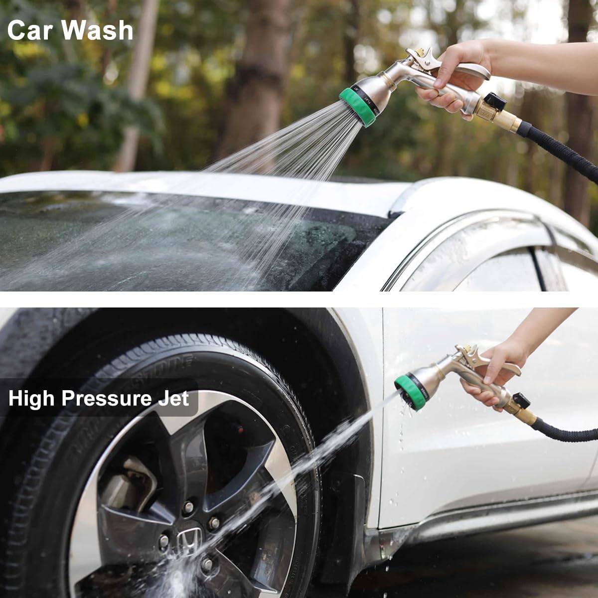 FANHAO Heavy Duty Garden Hose Nozzle, 100% Metal Water Hose Sprayer with 7 Spray Patterns, Ergonomic Rear Trigger, High Pressure Water Nozzle Sprayer for Watering Plants, Washing Car and Pet