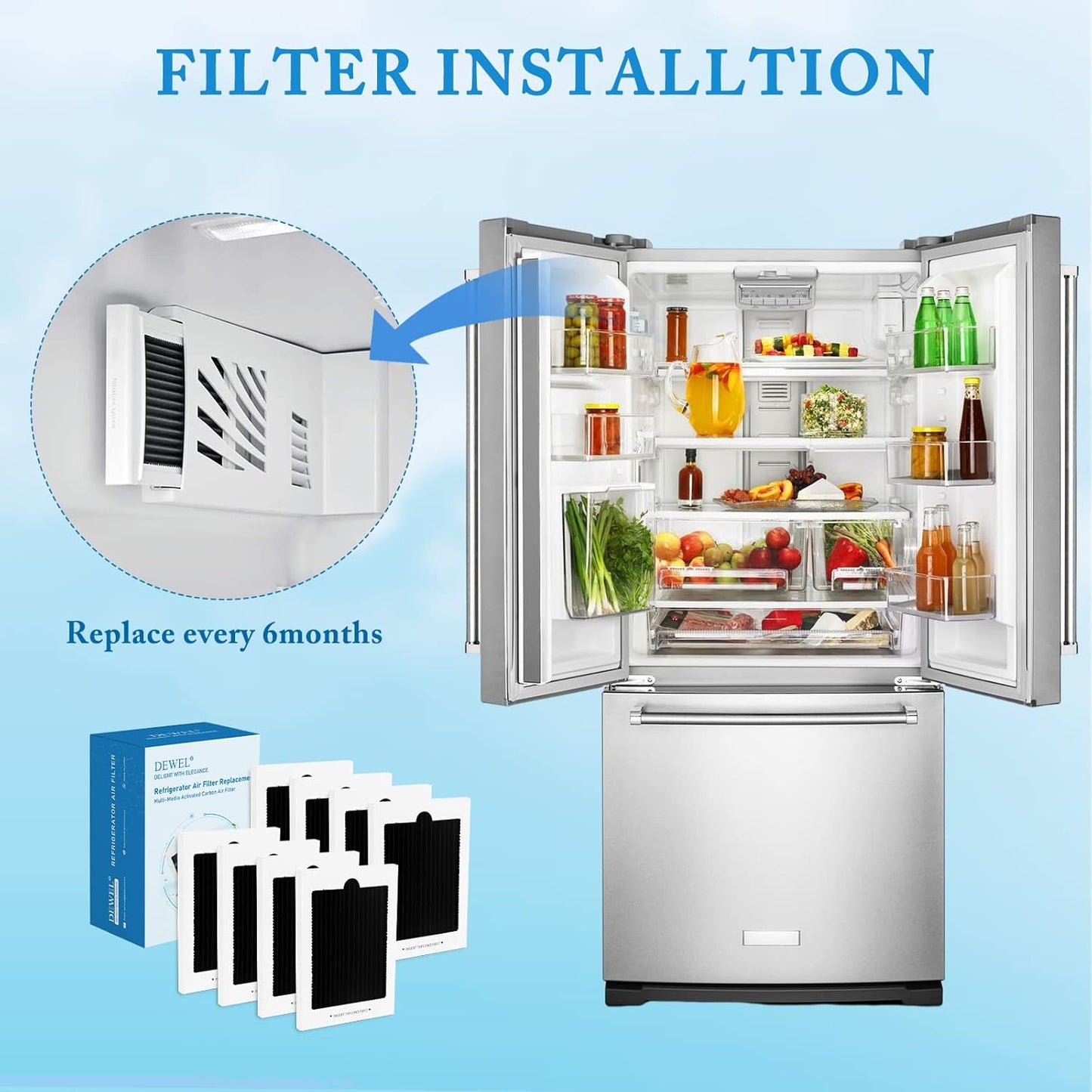 Refrigerator Air Filter Replacement 8 Pack, Carbon Activated Air Filter Compatible with Frigidaire Pure Air Ultra & Electrolux EAFCBF, PAULTRA, SCPUREAIR2PK, RAF1150, 242047804, 242047801, 242061001