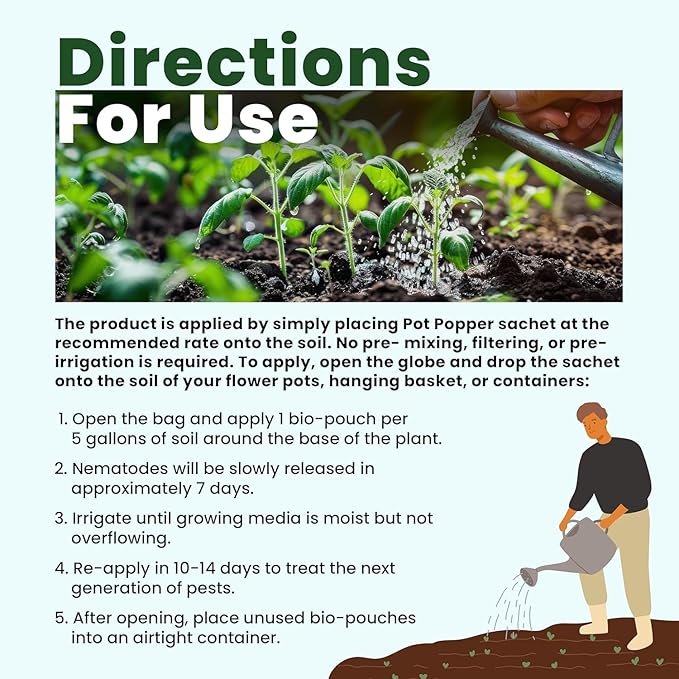 The Environmental Factor Pot Popper Organic Insect Control. Biological Pest Control with Slow-Release Nematodes for Fungus Gnats, Root Aphids & Western Flower Thrips in Containers - 40 Pouches