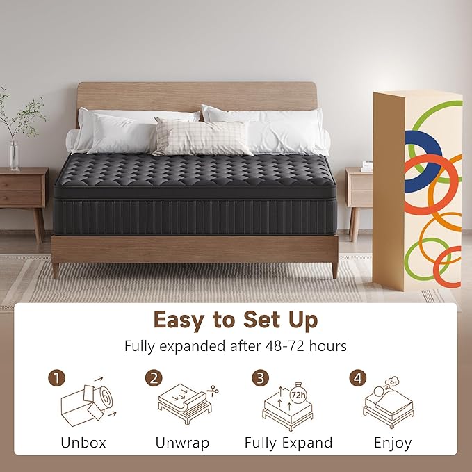 Full Mattress, 12 Inch Full Medium Firm Hybrid Mattress in a Box, Individual Pocket Spring for Pressure Relief & Motion Isolation, Reinforced Edge Support, CertiPUR-US Certified